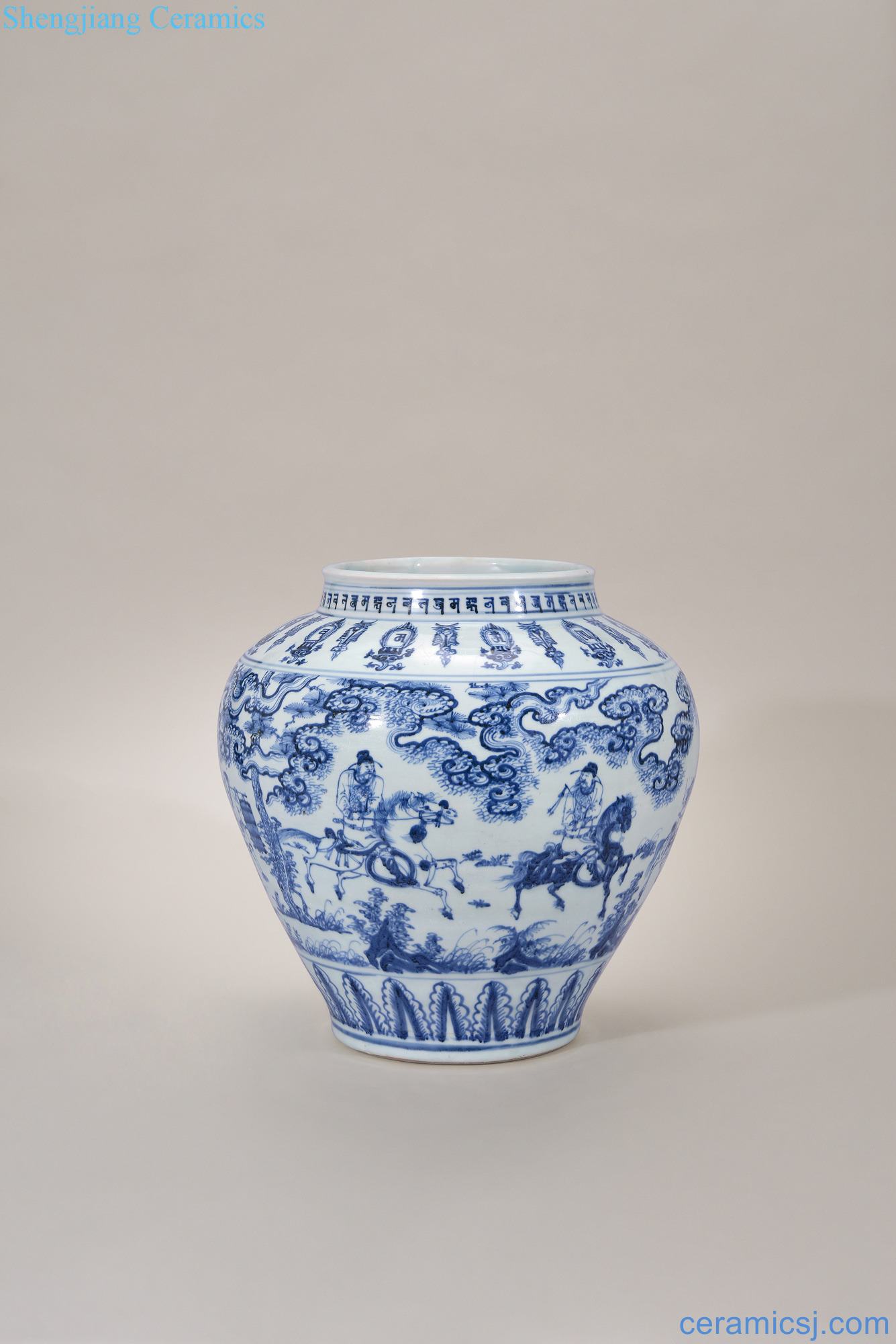 MingZhengTong Blue and white Sanskrit with jean figure large pot of friends and relatives