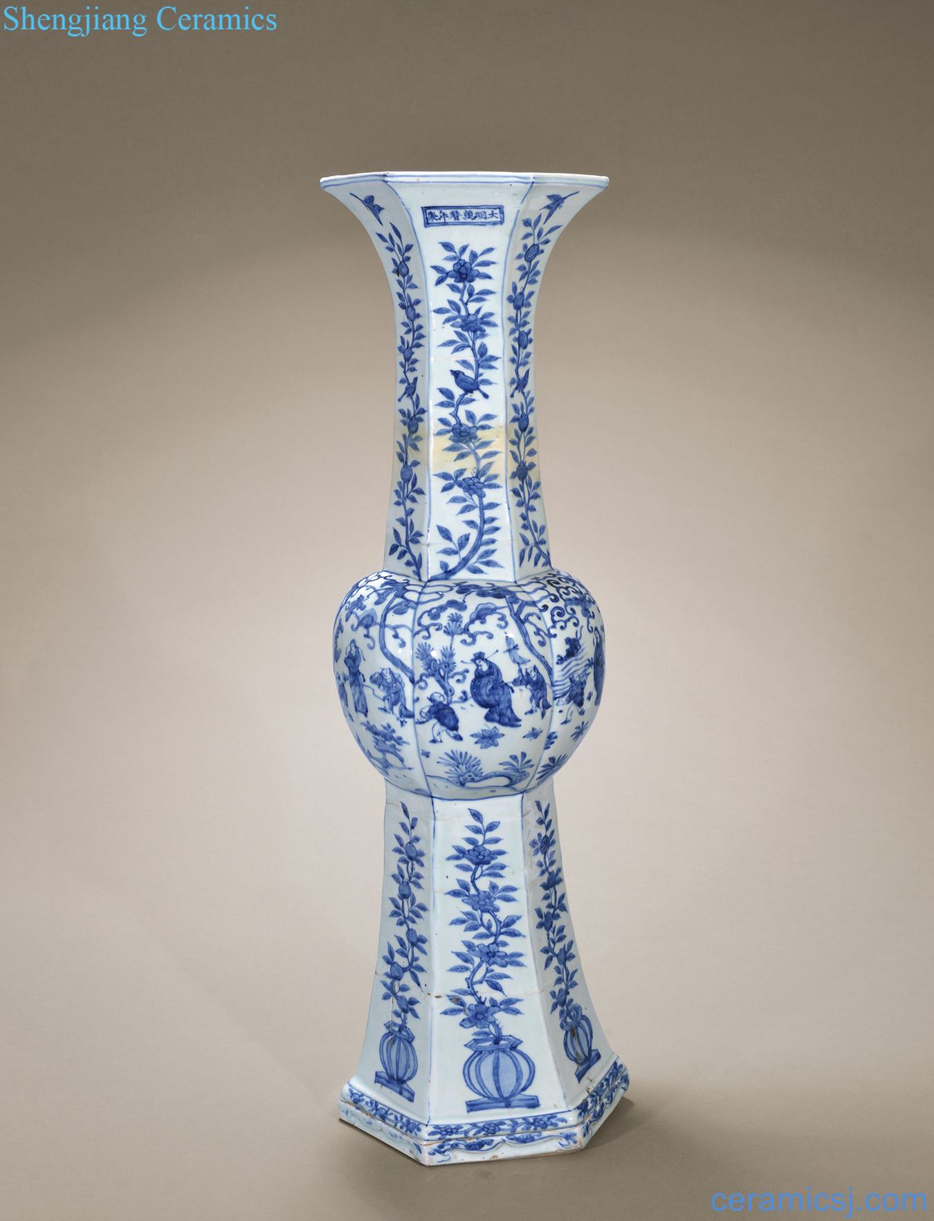 Ming wanli Blue and white grain big flower vase with flowers