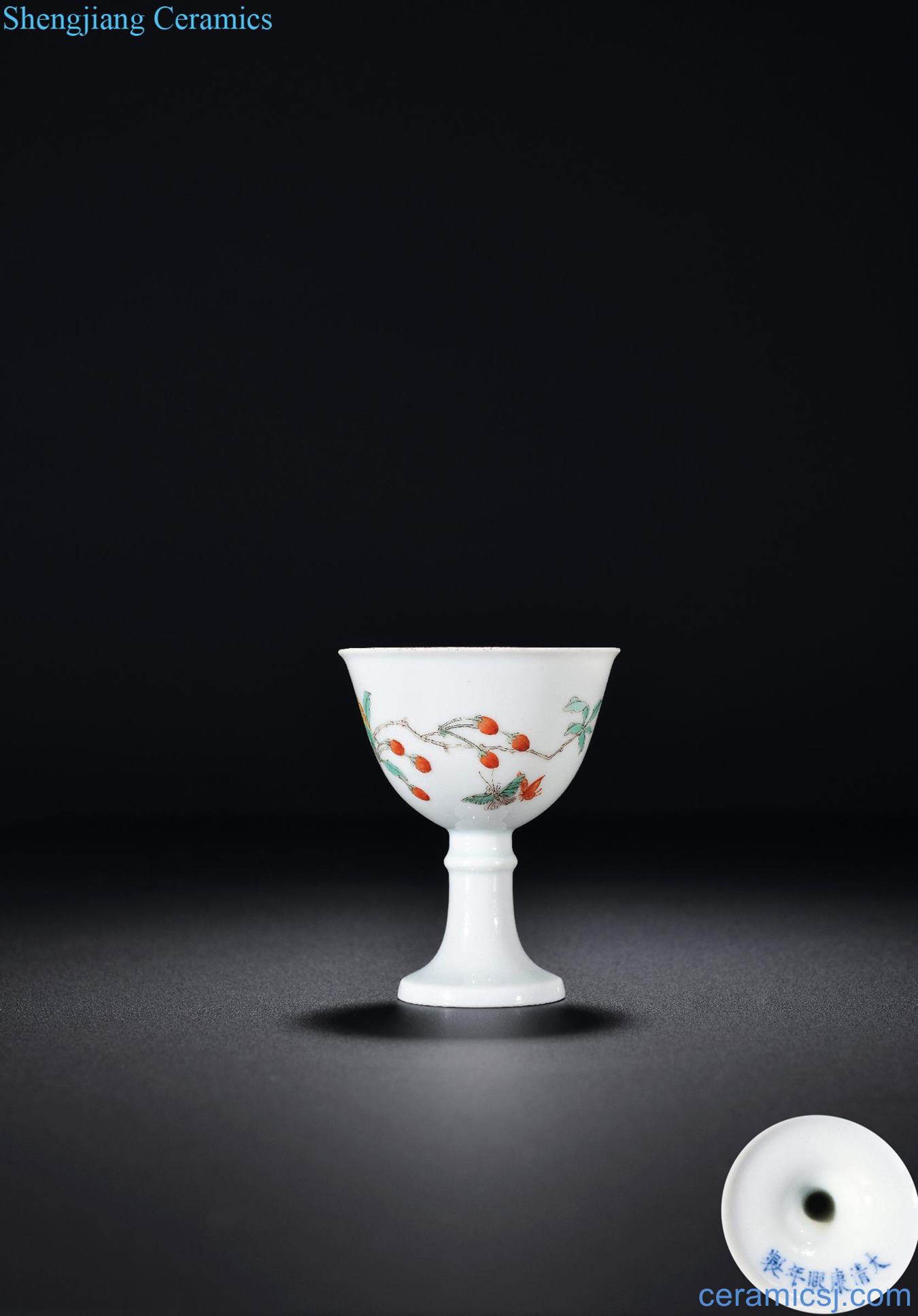 The qing emperor kangxi colorful flowers and footed cup