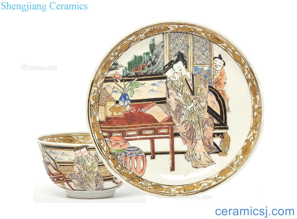 Qing yongzheng pastel spring character cups and saucers two things (a)