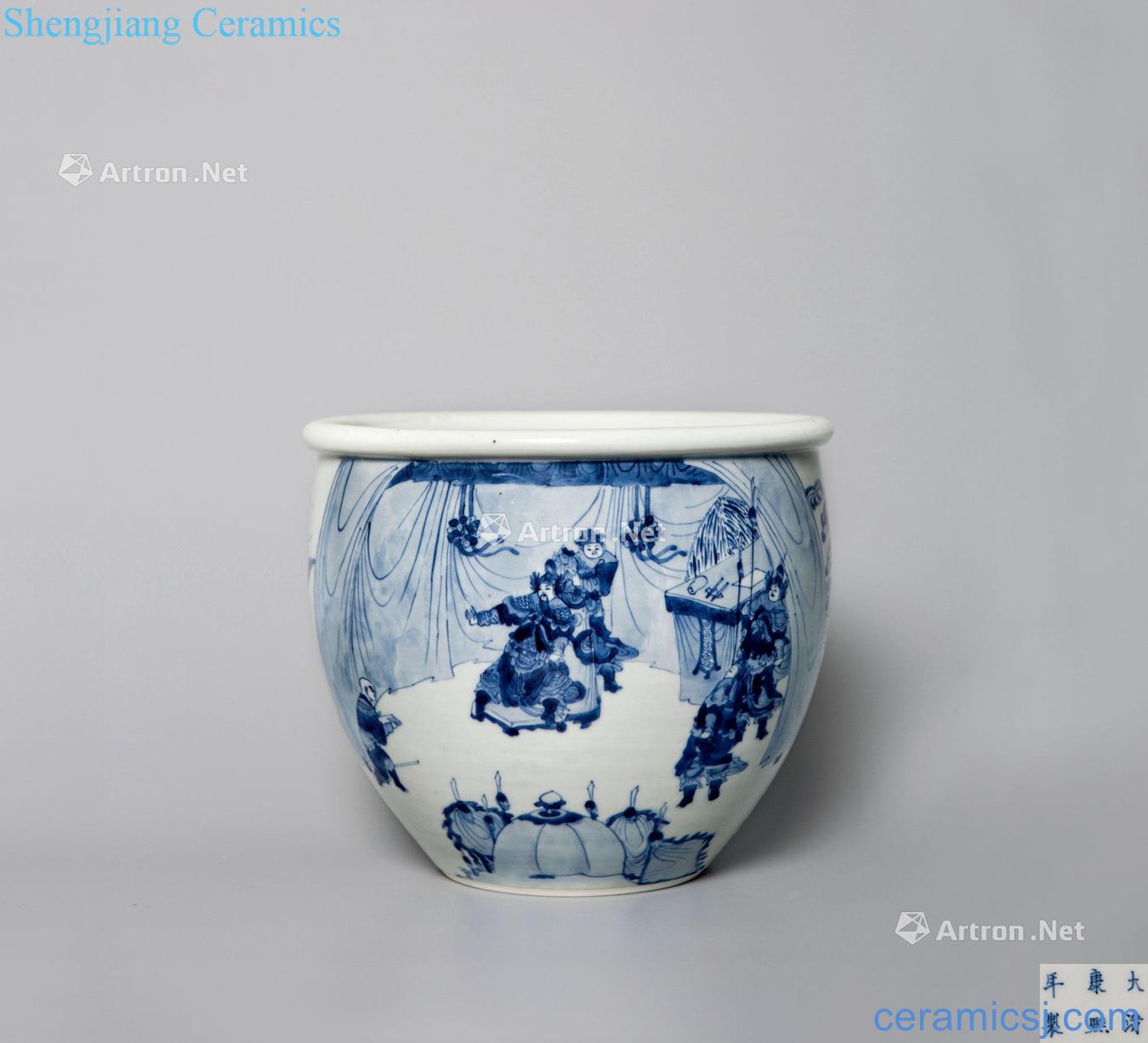 The qing emperor kangxi Stories of blue and white Yang warrior in cylinder