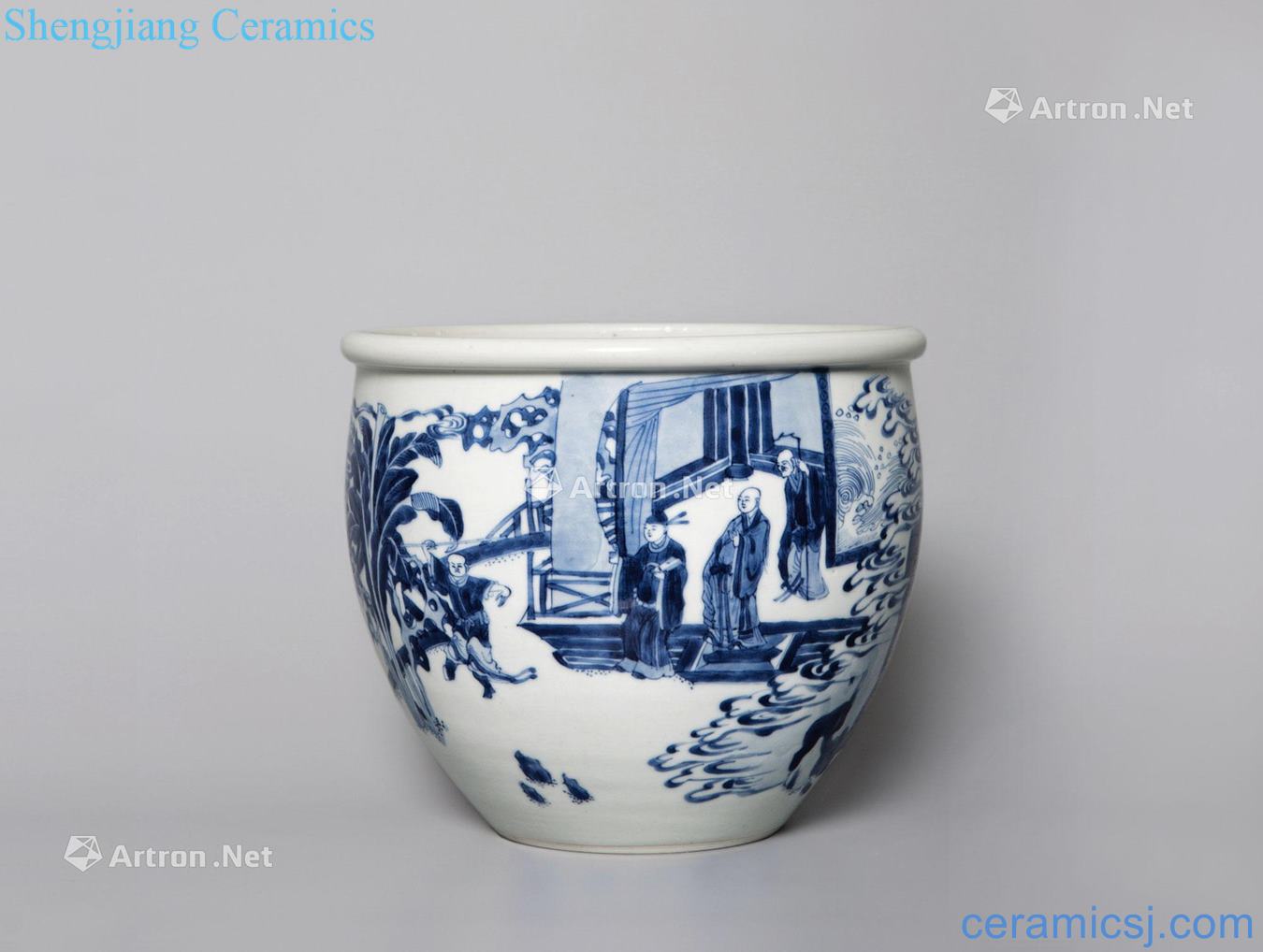 The qing emperor kangxi Stories of blue and white Yang warrior in cylinder