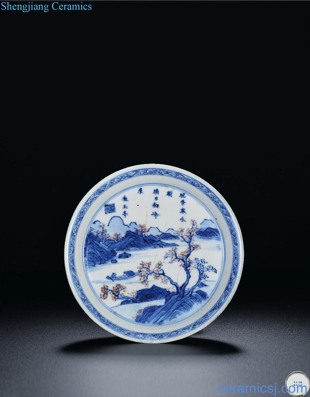 The qing emperor kangxi Blue youligong landscape poetry fishing boat