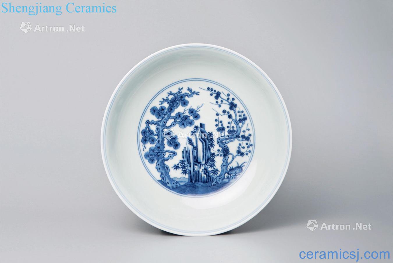 Qing qianlong Blue and white shochiku MeiWen plate