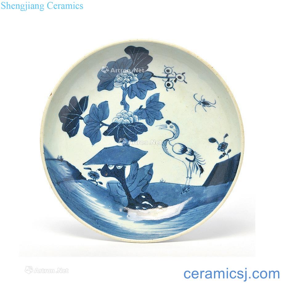 qing Blue and white flower on grain disc