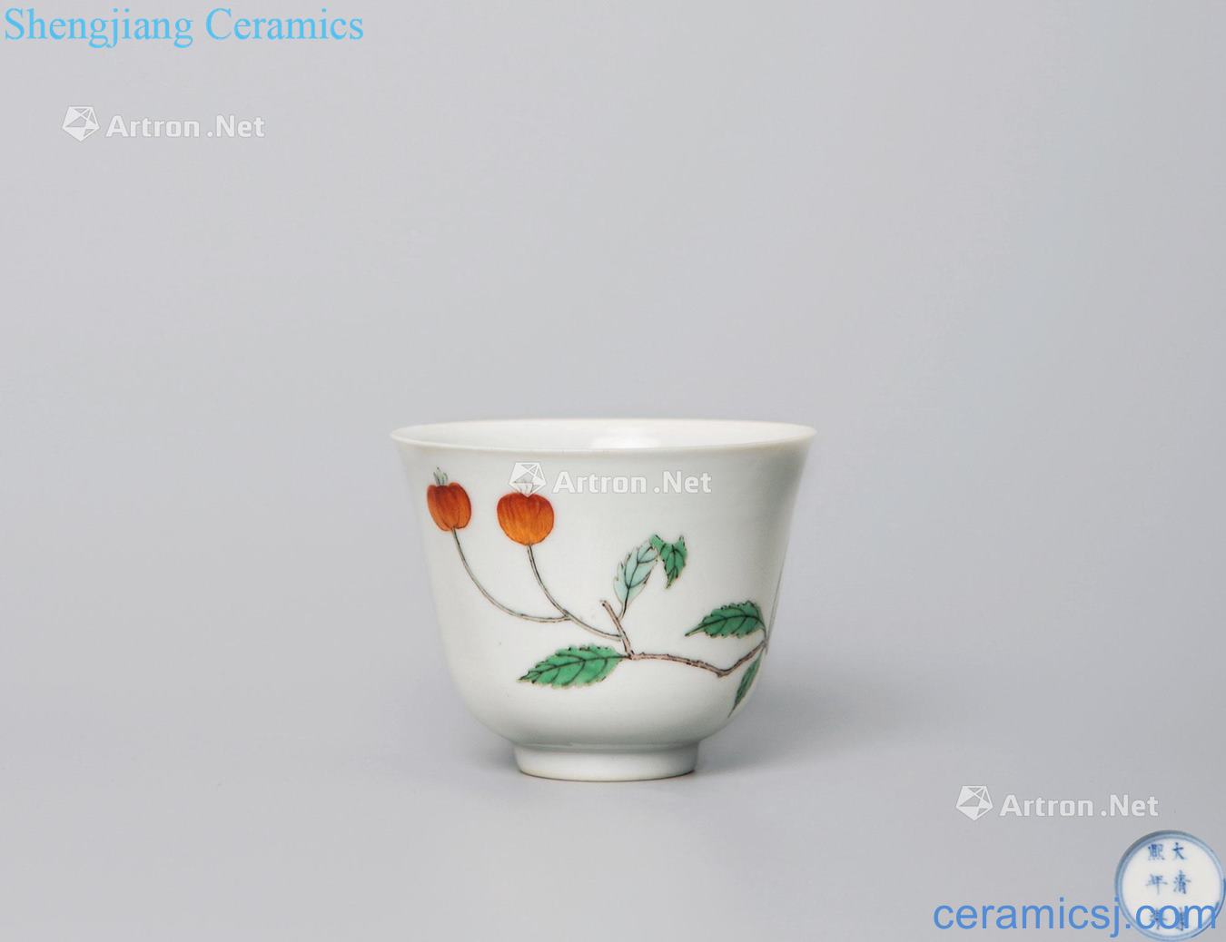 The qing emperor kangxi Colorful flowers butterfly tattoo cup