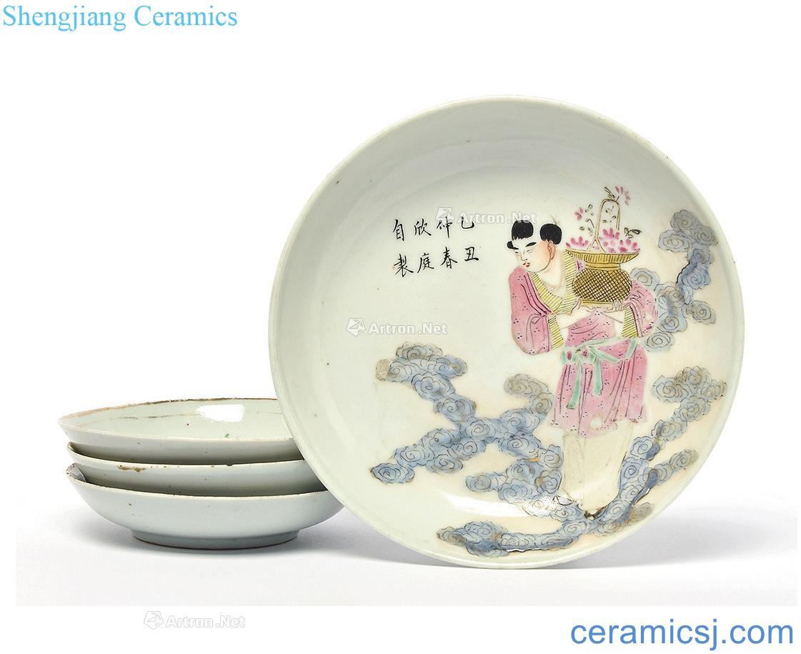 Clear pastel beauty godson three pieces of a plate The traditional famille rose character disc (four)