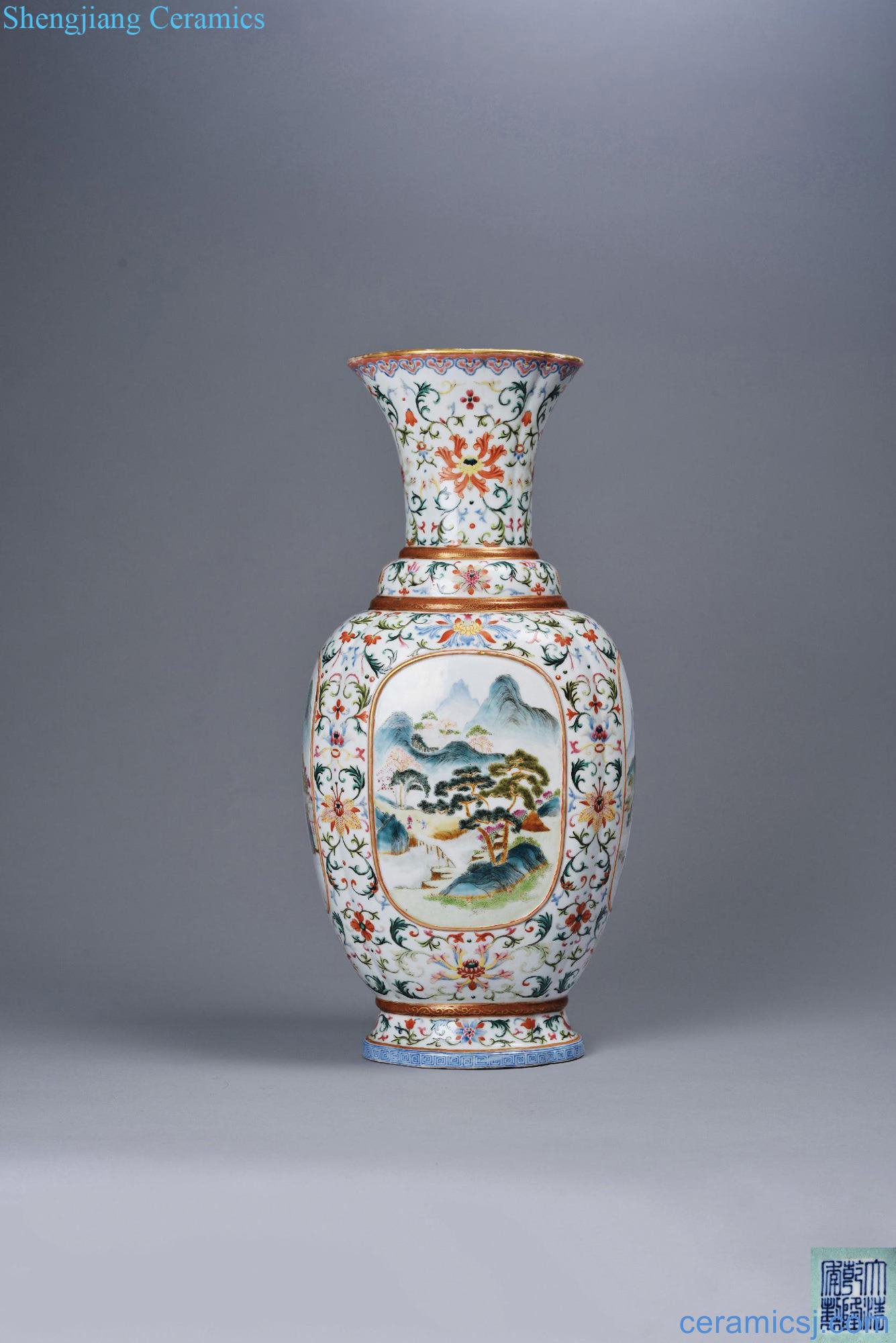 Qing qianlong pastel medallion landscape hitom bottles