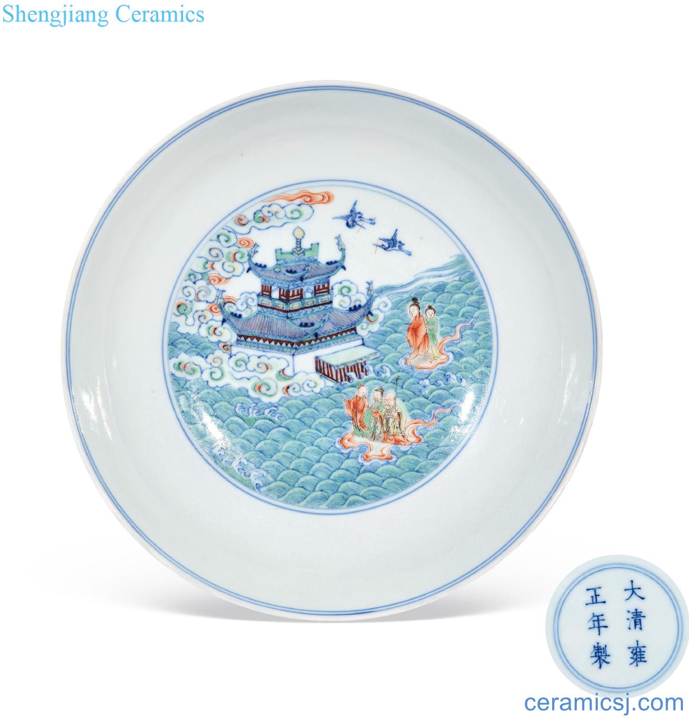 Qing yongzheng bucket color sea house raise plate