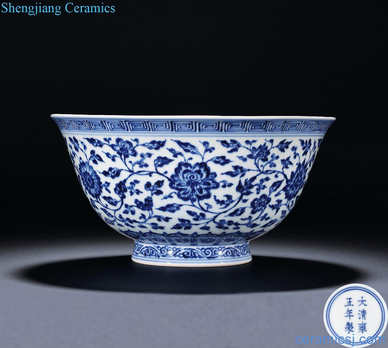 Qing yongzheng imitation xuan kiln porcelain branch flowers large bowl