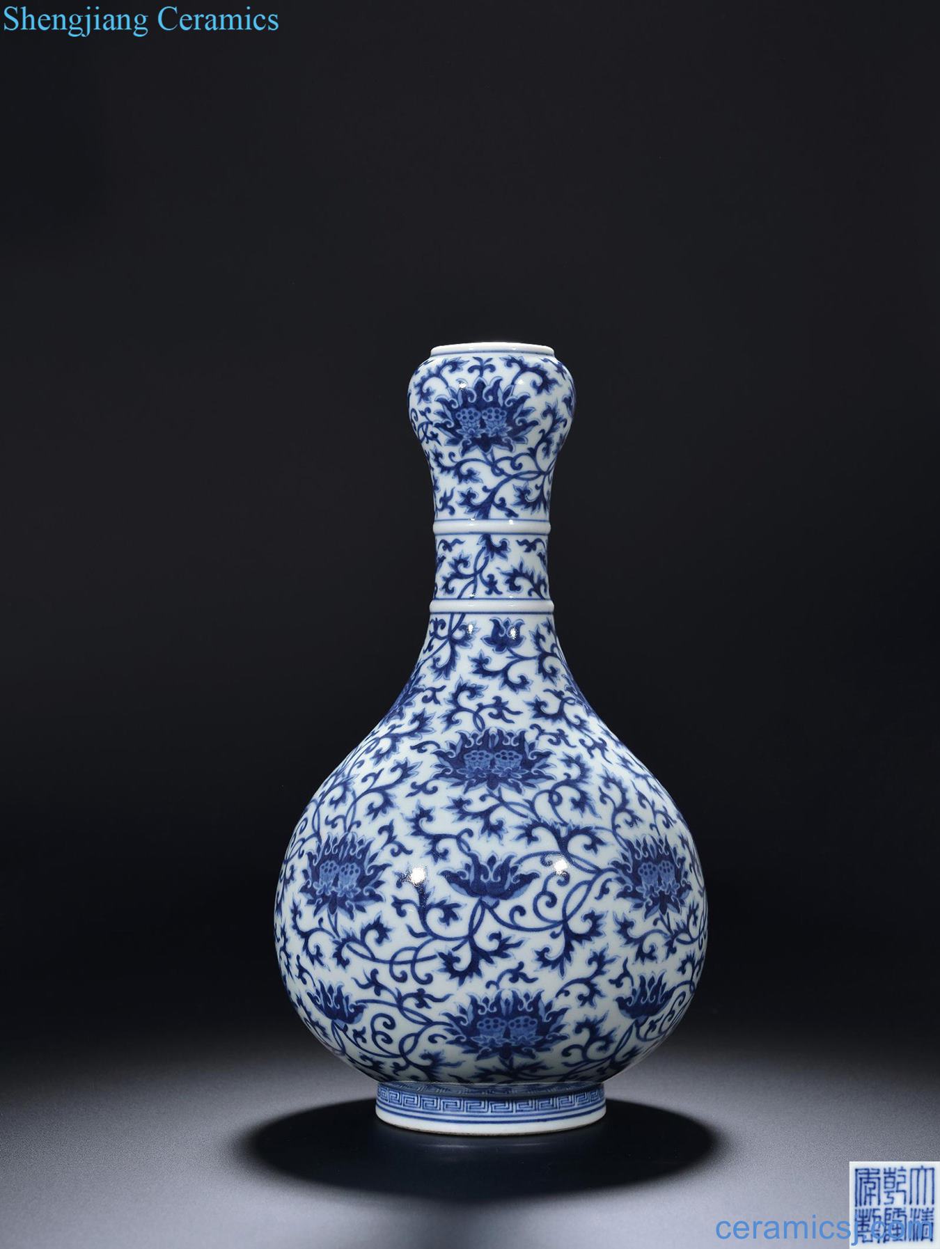 Qing qianlong blue-and-white cncondom grain 2-ring garlic bottles