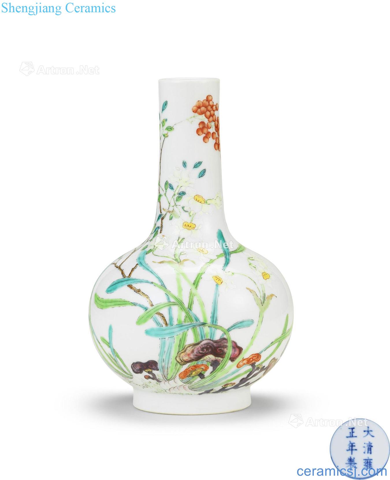 Qing yongzheng pastel spirit birthday grain to the flask