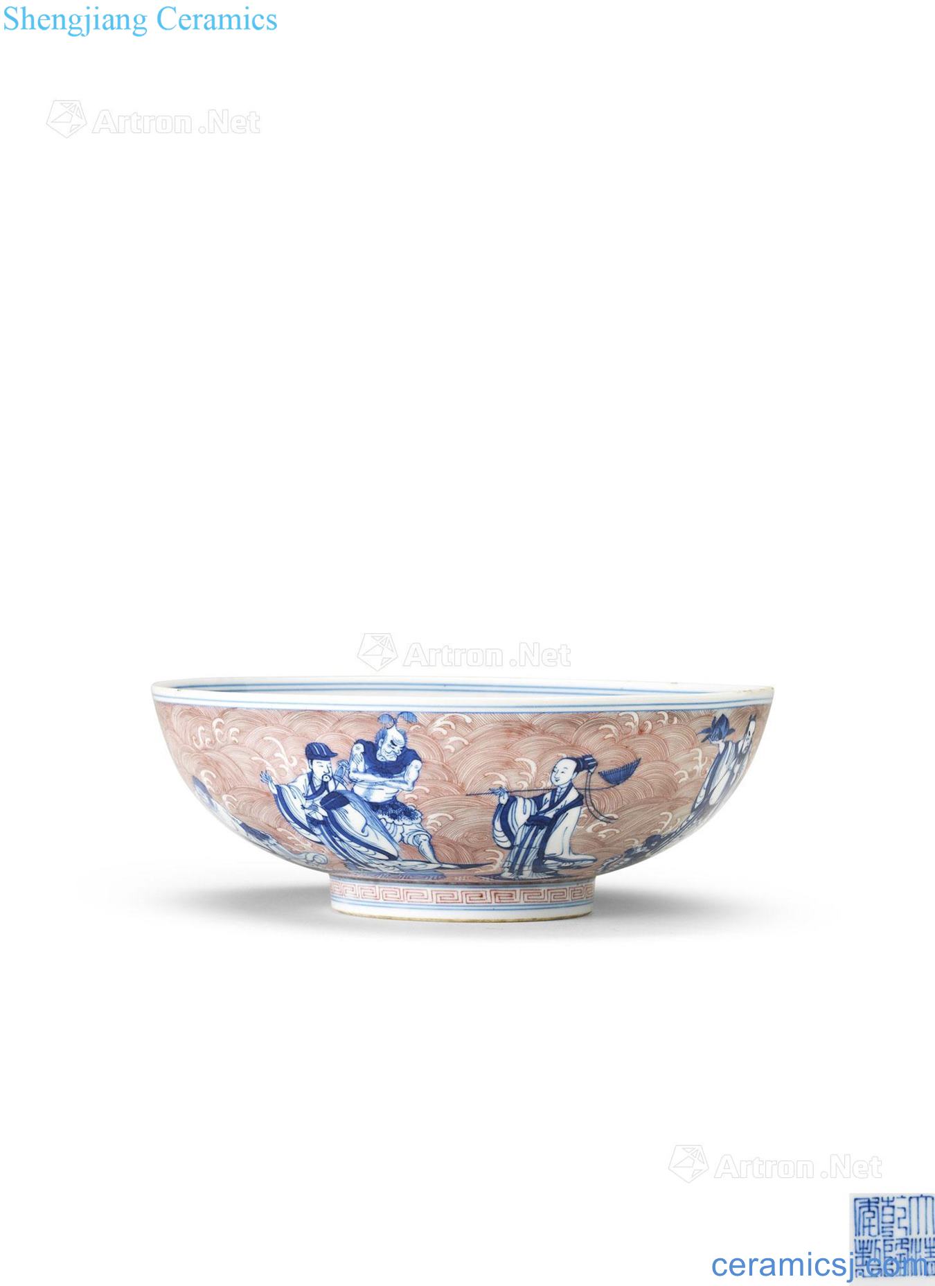 Qing qianlong Blue and white youligong the eight immortals crossing figure bowl