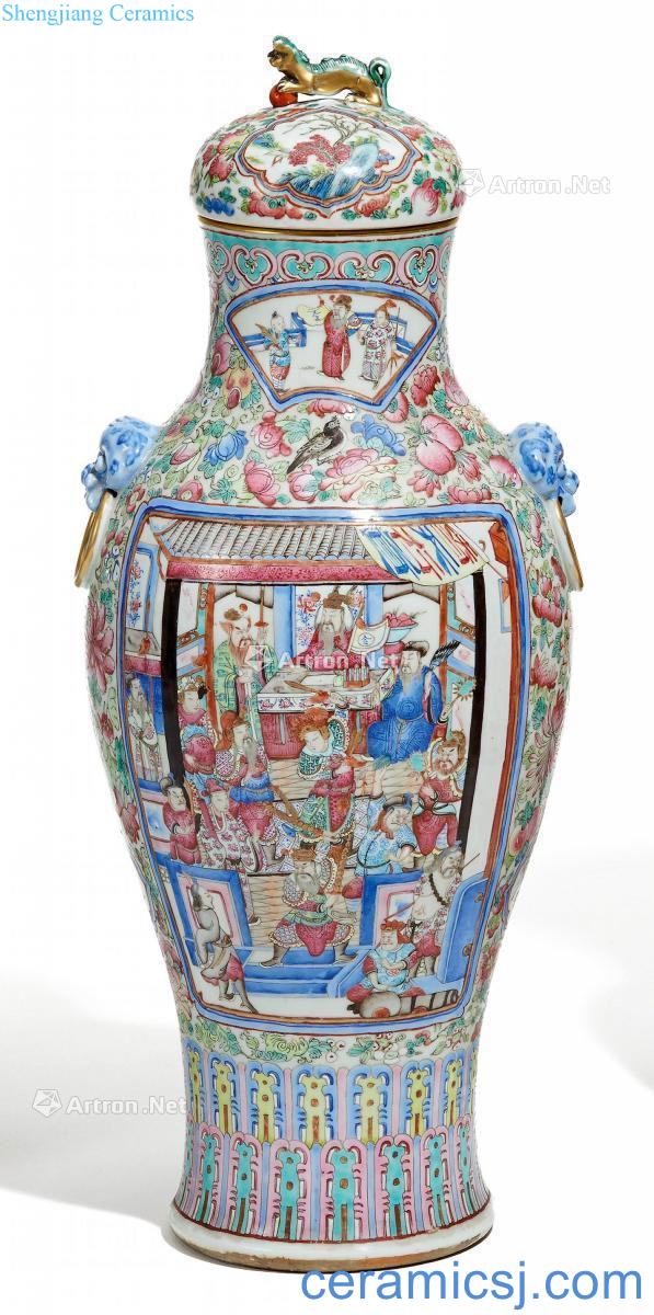 In the late 19th century early 20th century Pastel medallion stories of water margin liangshan large bottle