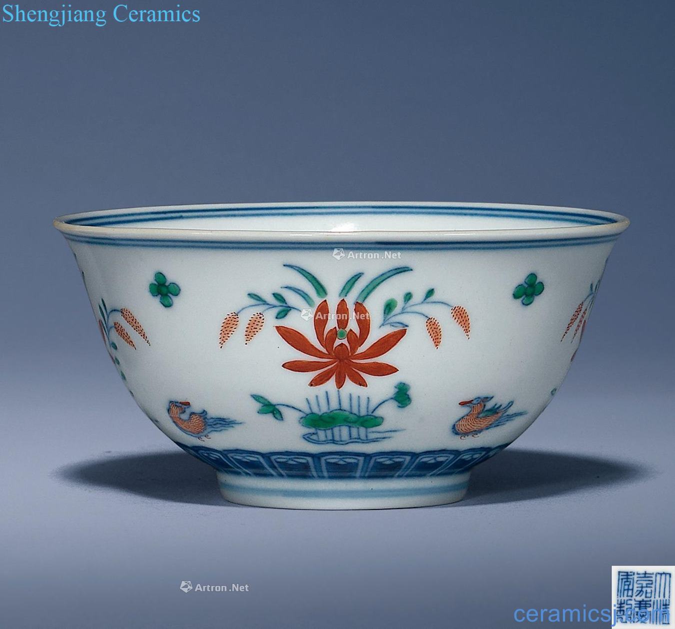 Qing jiaqing Bucket lianchi yuanyang green-splashed bowls