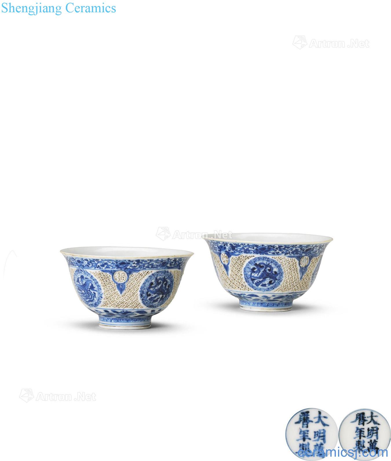 Ming wanli Blue and white hollow out medallion regiment lady "live", bowl (a)