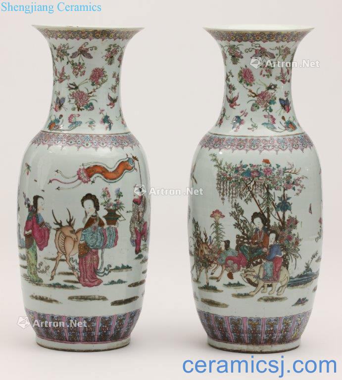 China in the 19th century pastel "flower boat conference" figure painting of flowers and goddess of mercy bottle (a)