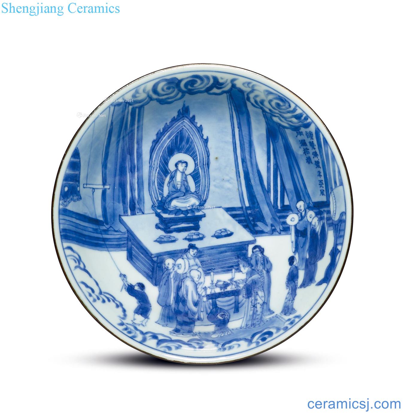The qing emperor kangxi Blue and white figure plate romance story