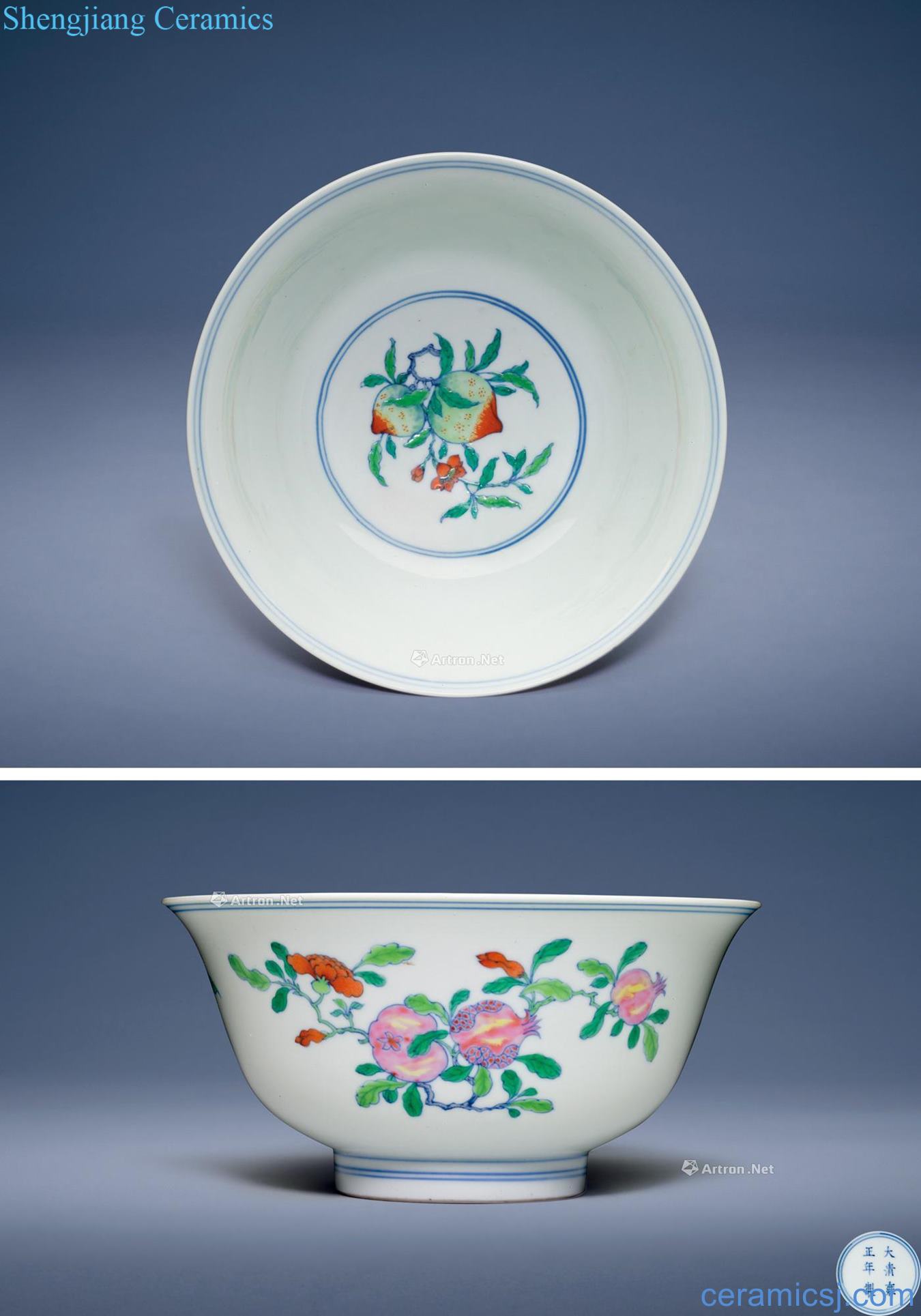 Qing yongzheng bucket with enamel sanduo green-splashed bowls