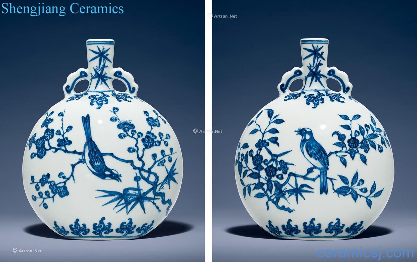 Qing yongzheng Blue and white flowers and birds on with a pair of bottle