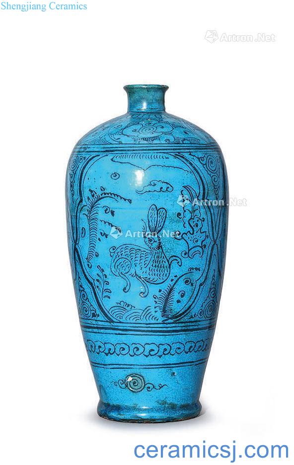 yuan Stories of malachite green glaze medallion mei bottles