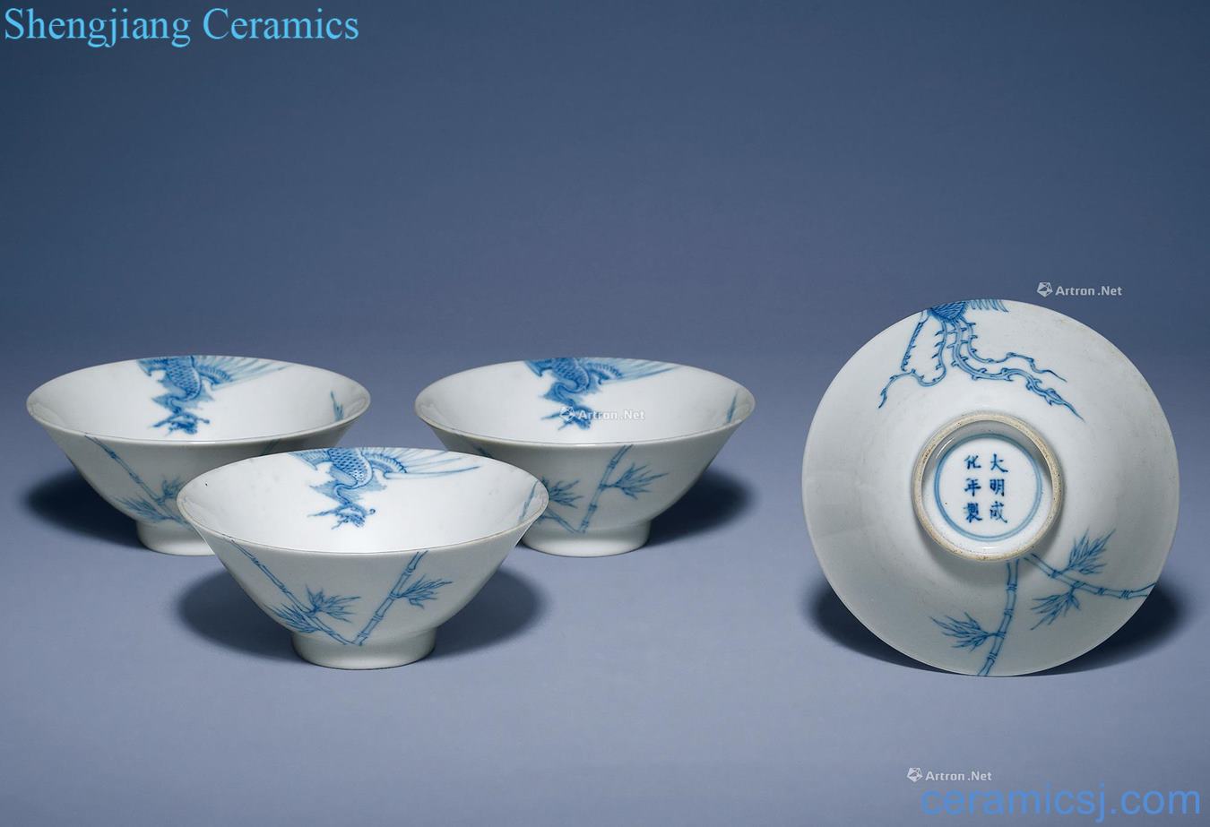 The qing emperor kangxi Blue and white fengming in bamboo hat to bowl (4)