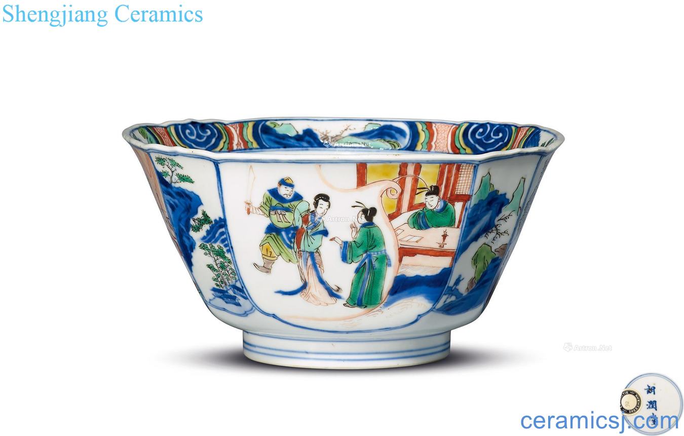 Colorful western stories of the reign of emperor kangxi figure square horn bowl