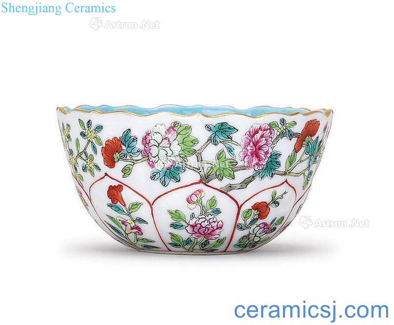 Qing jiaqing convex lotus-shaped pastel fold branch grain flower flowers