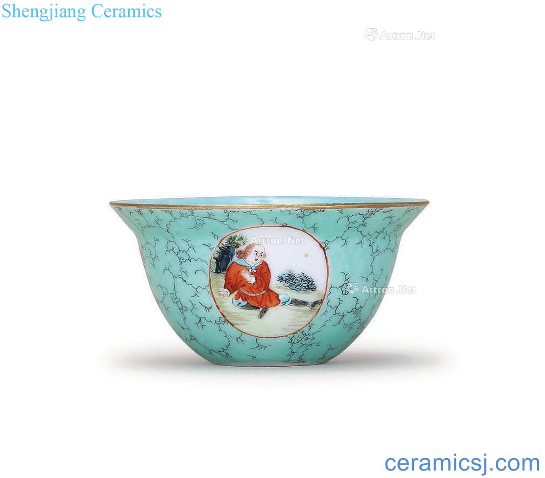 Qing qianlong pastel imitation turquoise stripes in far western characters with my cup