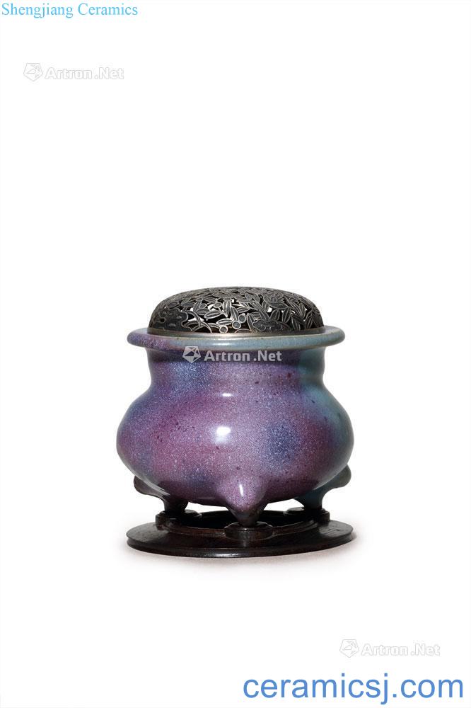 The song of gold Sky blue glaze purple three masterpieces incense burner