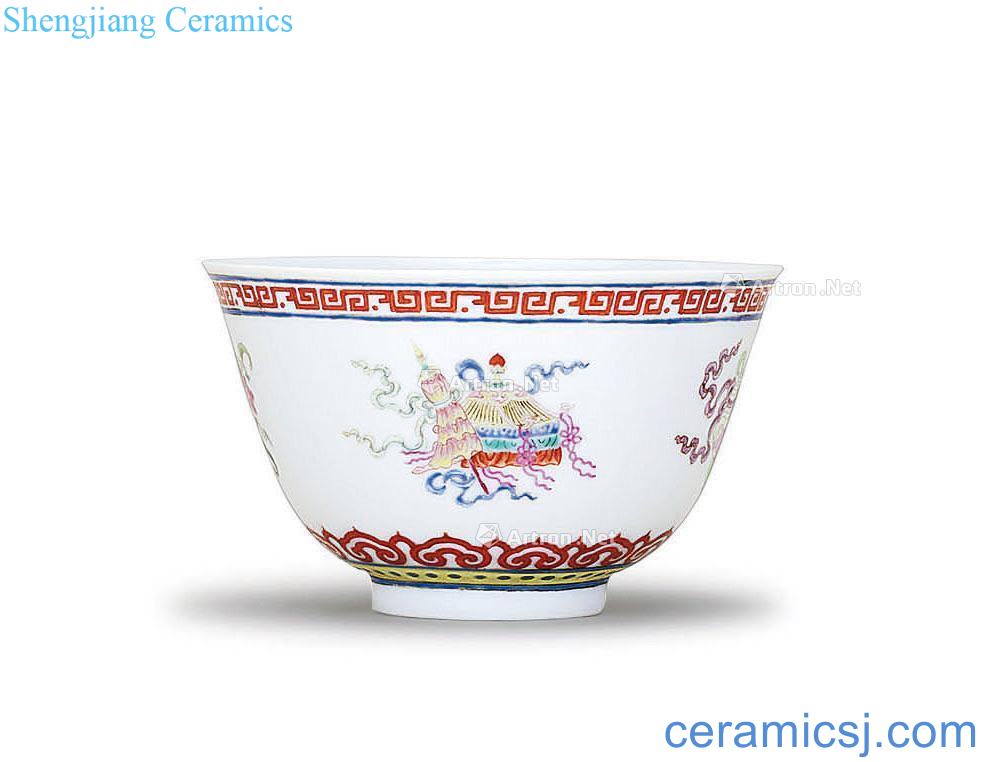 Qing daoguang kiln enamel ribbon eight auspicious grain bowl