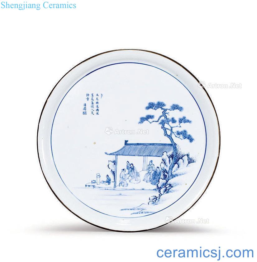 The qing emperor kangxi Blue and white pine pavilion tea party acknowledged tray