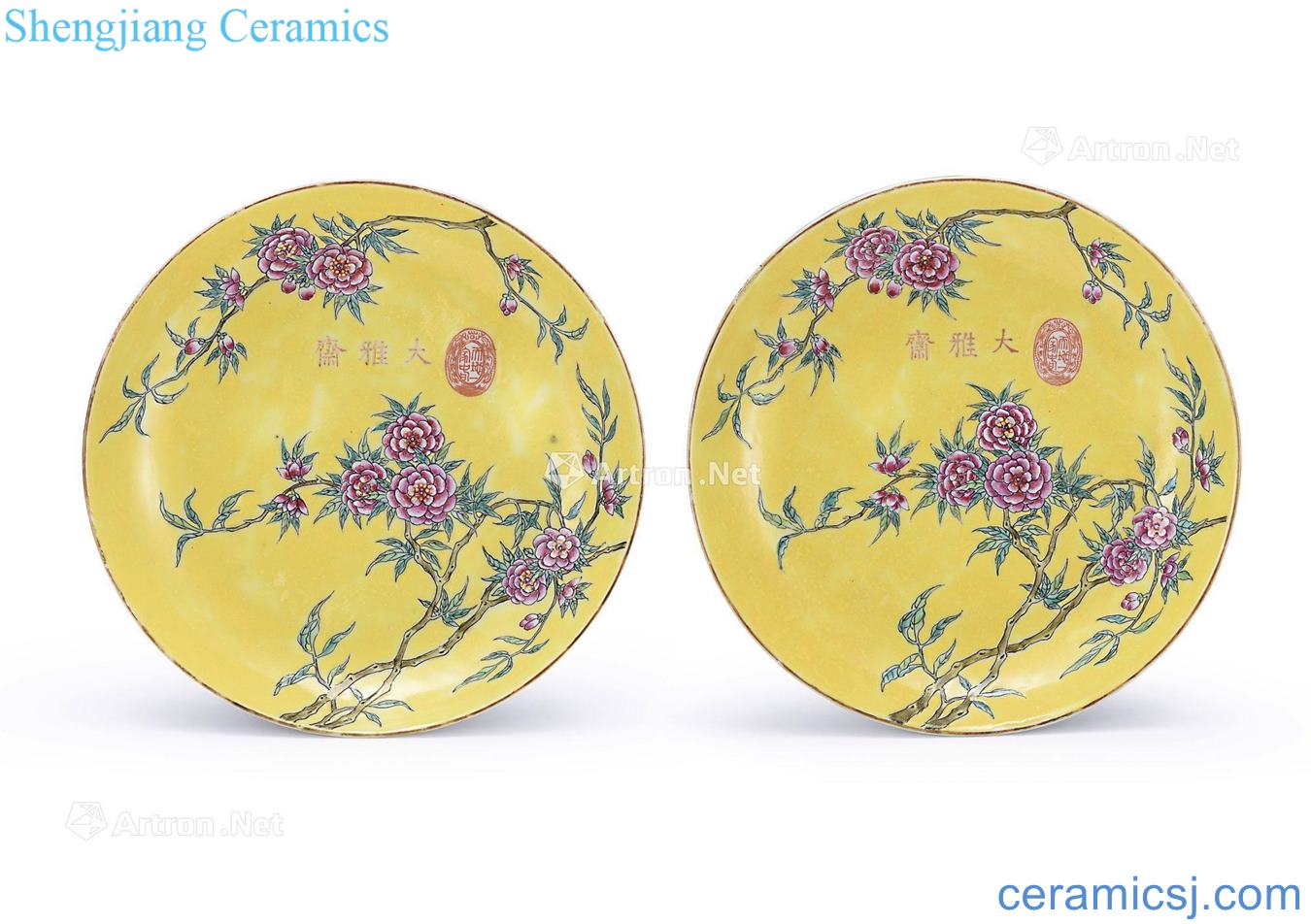 Qing guangxu To pastel yellow peony figure plate (a)