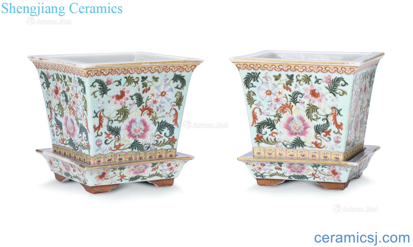 Clear pastel flowers grain square flowerpot pair with pastel flowers lines