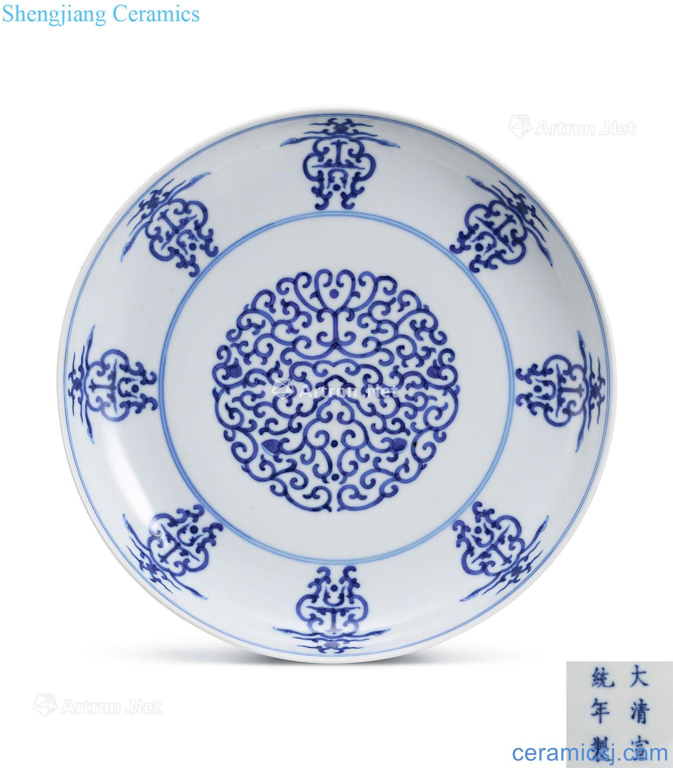 Qing xuantong Blue and white penetration of tray