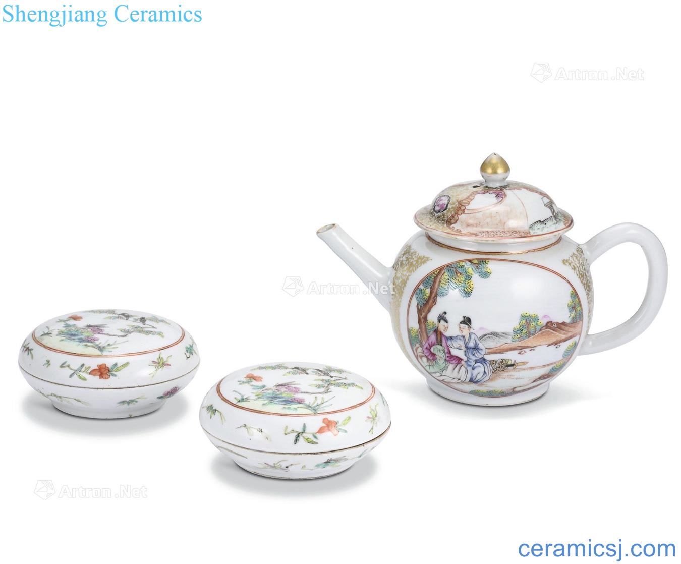 Qing qianlong pastel character figure and pastel fold branch flowers cover the teapot box (a)