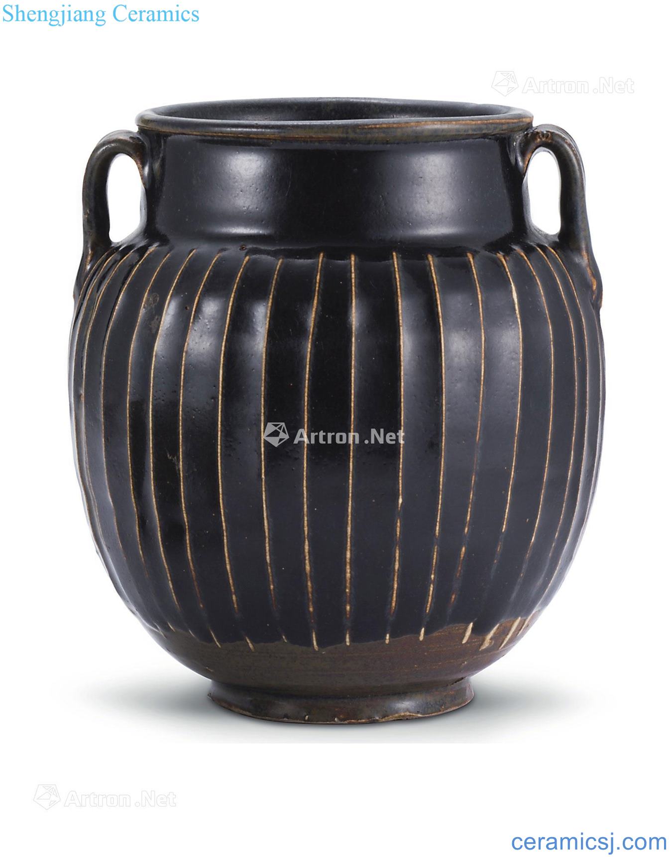 The song dynasty Henan kiln black glaze ridge lines double tank