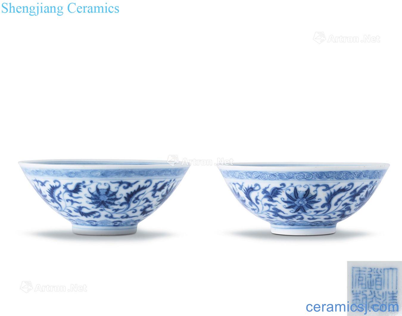 Qing daoguang Blue and white's lotus grain 盌 (a)