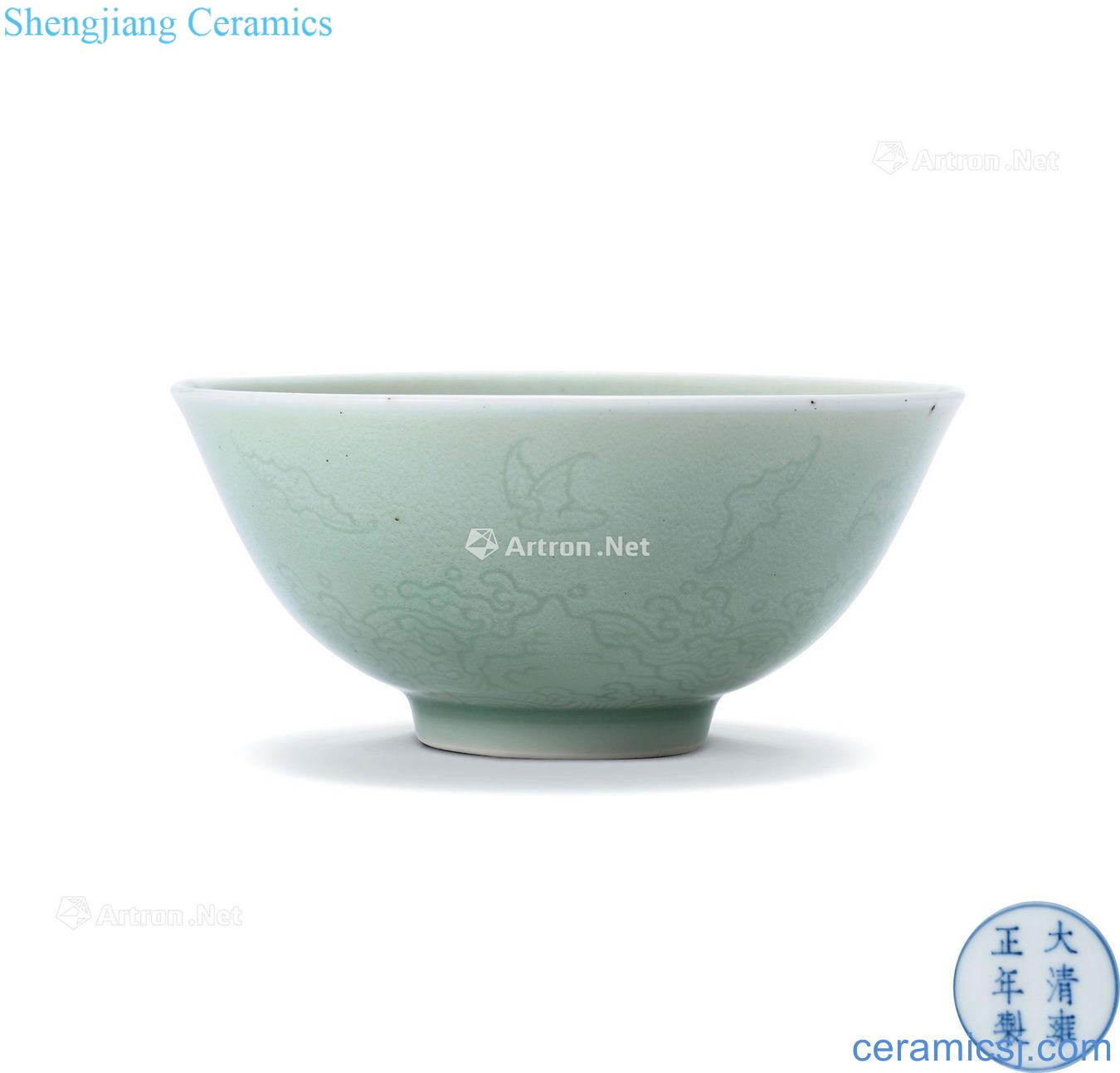 Qing yongzheng powder blue glaze shadow figure 盌 happiness as immense as the Eastern Sea