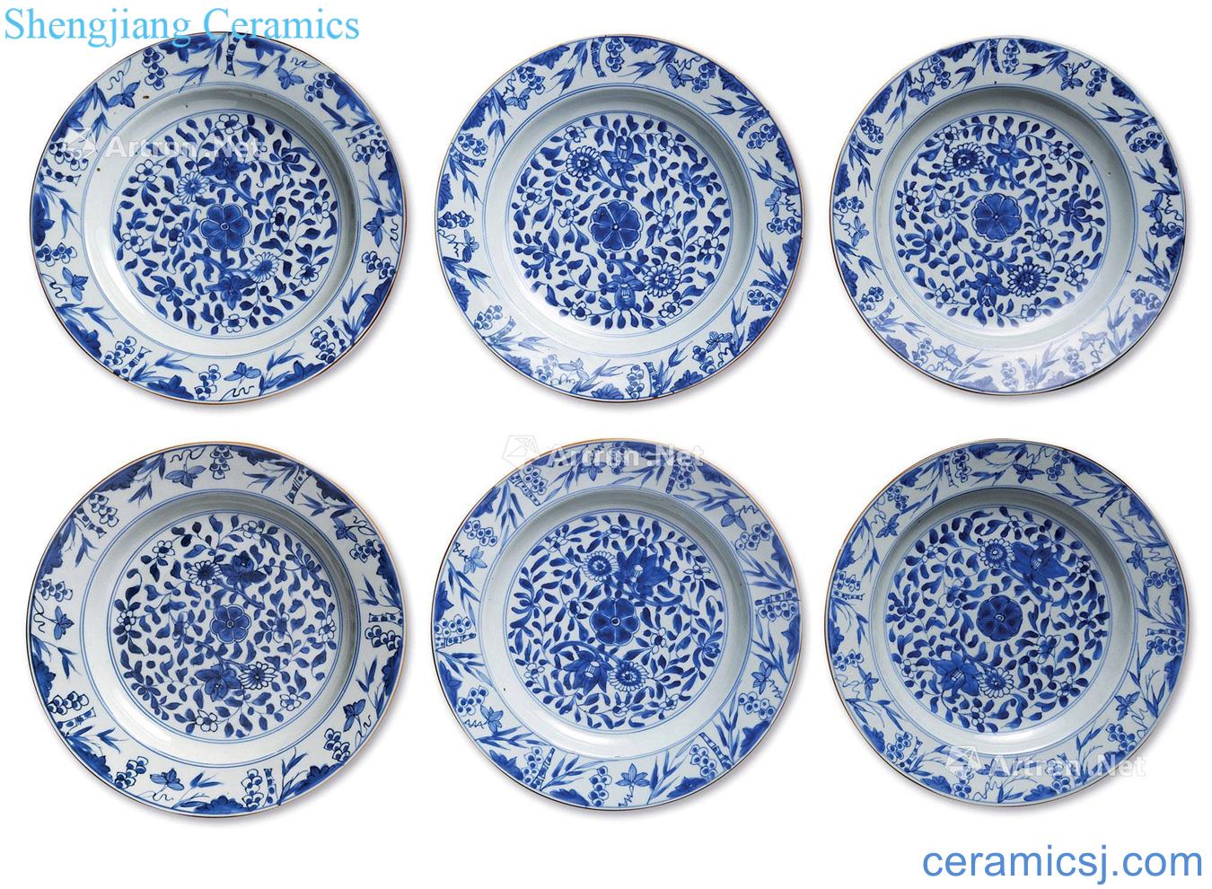 China, of blue and white flower tray kangxi six
