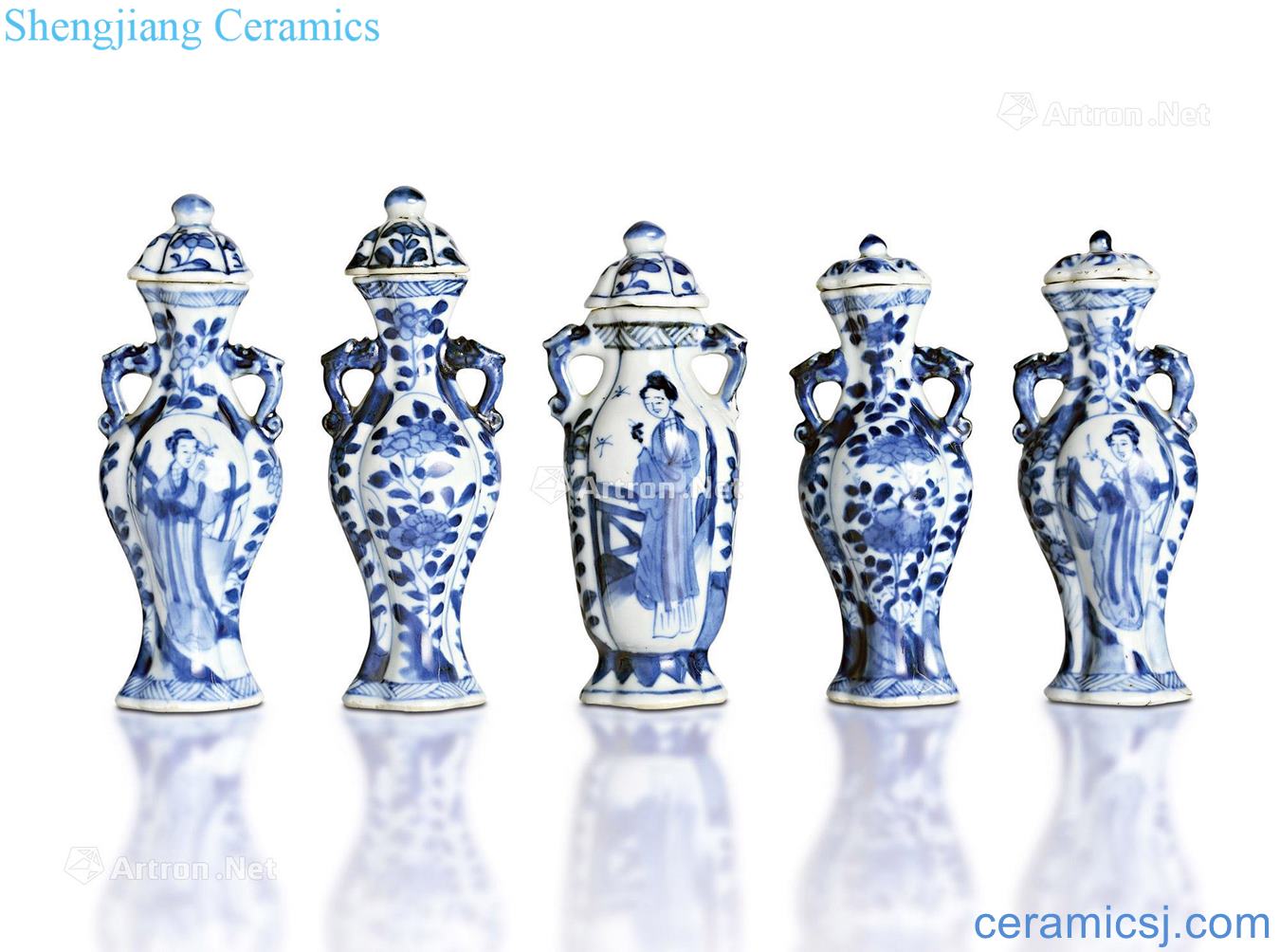 China, the qing dynasty in the 18th century Blue and white ear cover bottle of five