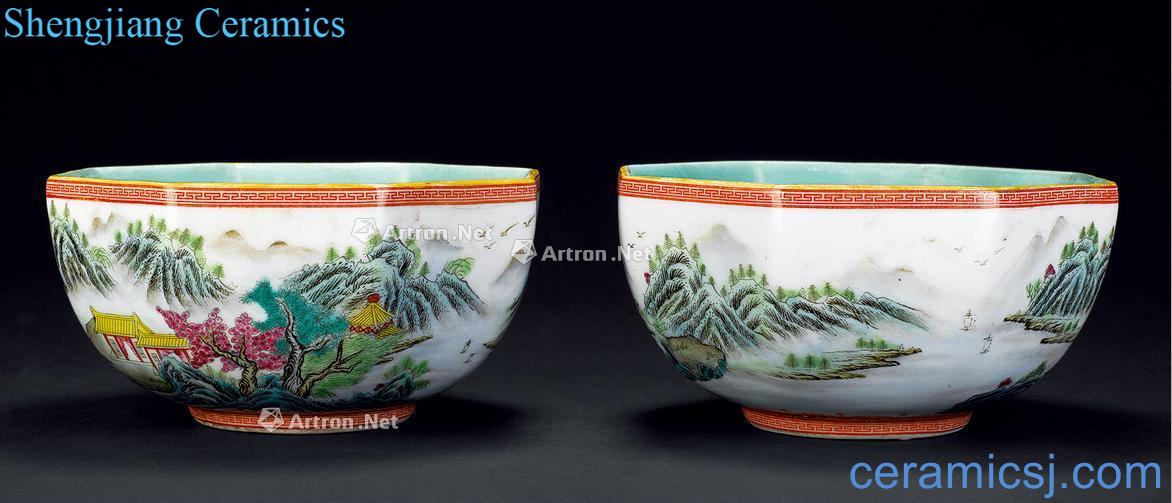 Clear pastel landscape pattern anise bowl (a)