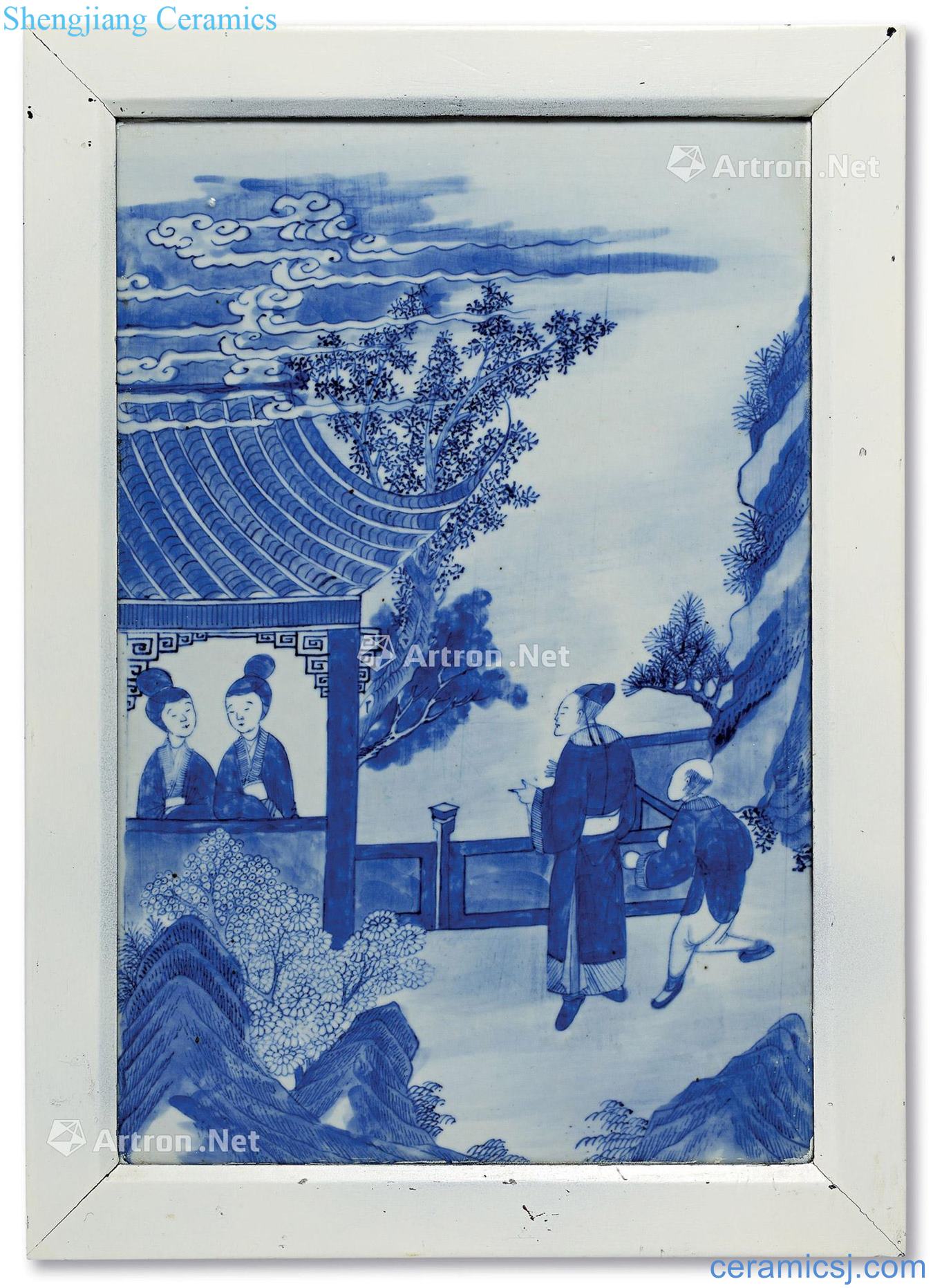 China, in the late qing dynasty Blue and white grain porcelain plate painting