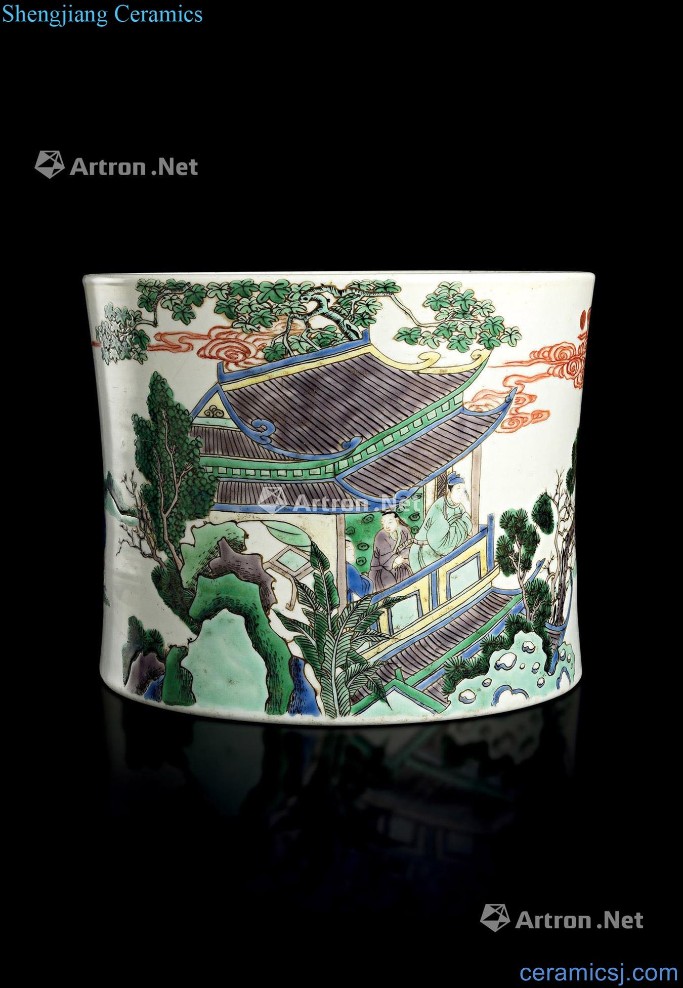 China, the qing dynasty Colorful landscape grain big brush pot