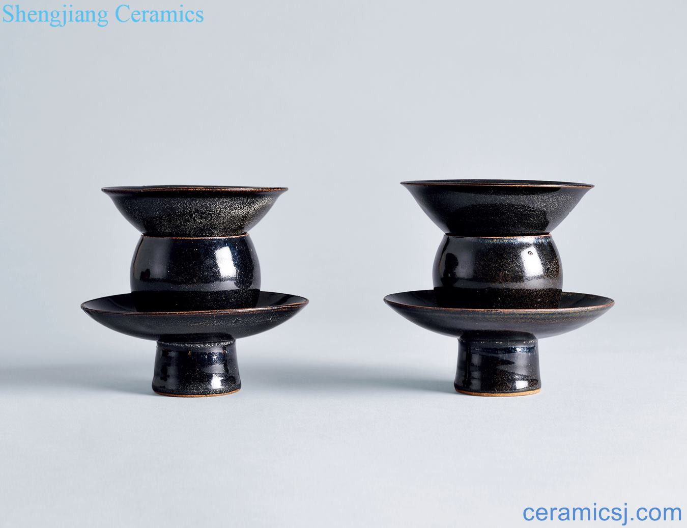 Northern song dynasty Yao state kiln black glaze lamp tower (two sets)