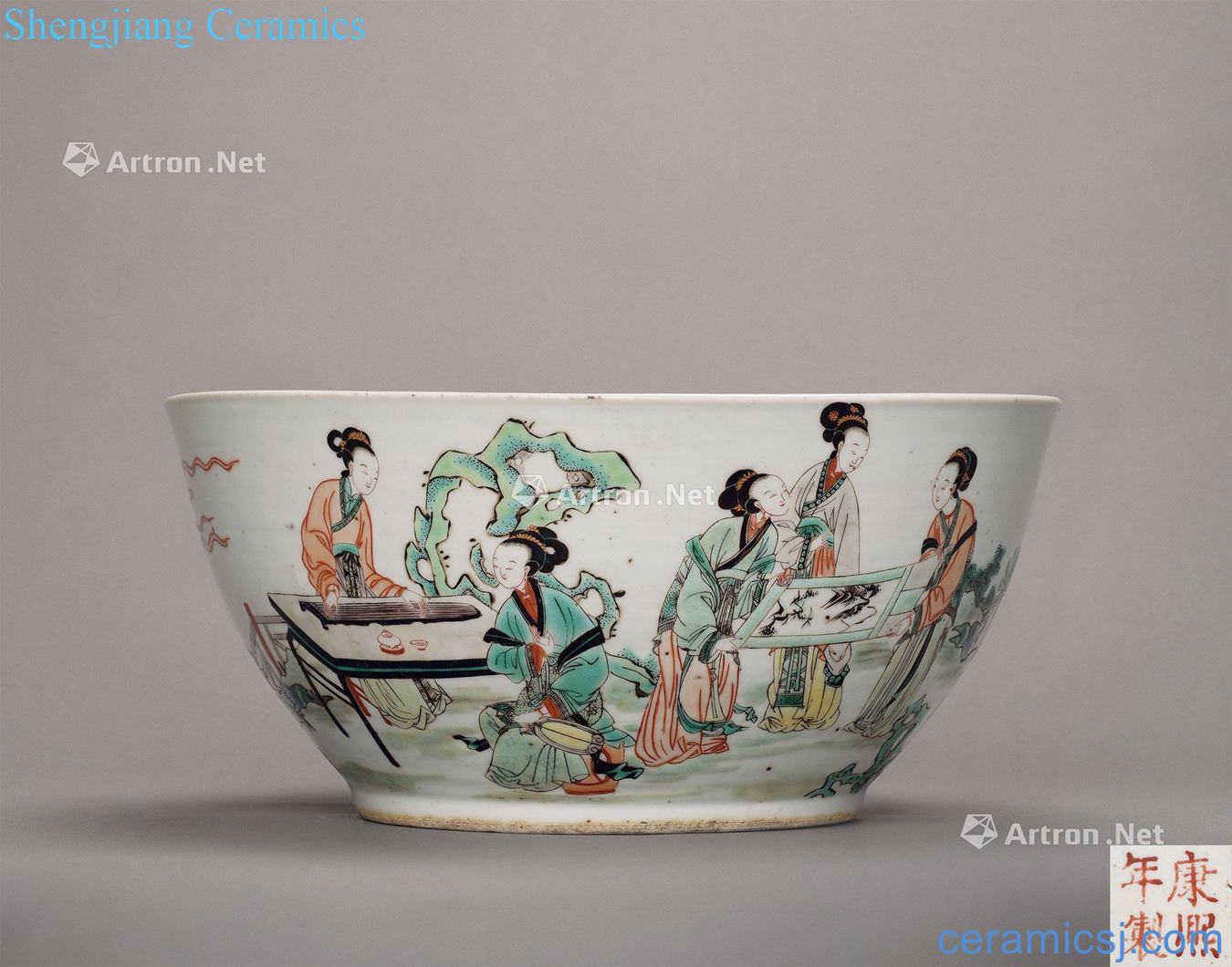 The qing emperor kangxi green-splashed bowls colorful characters