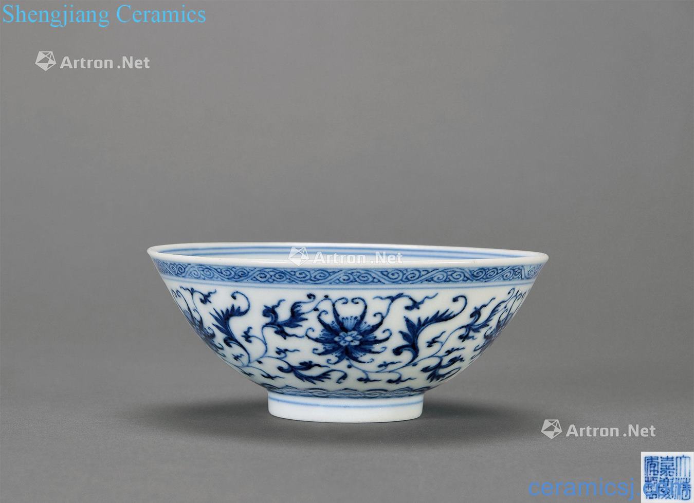 Qing jiaqing Blue and white branch flowers green-splashed bowls