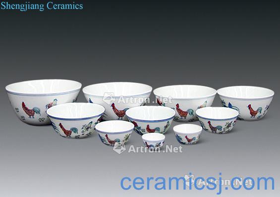 Ming chenghua chicken cylinder cup (a set of ten)