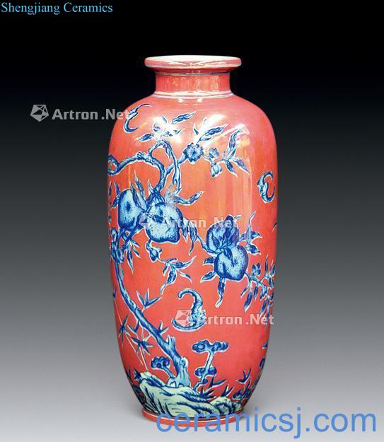 Qing yongzheng colour peach red glaze porcelain bottles