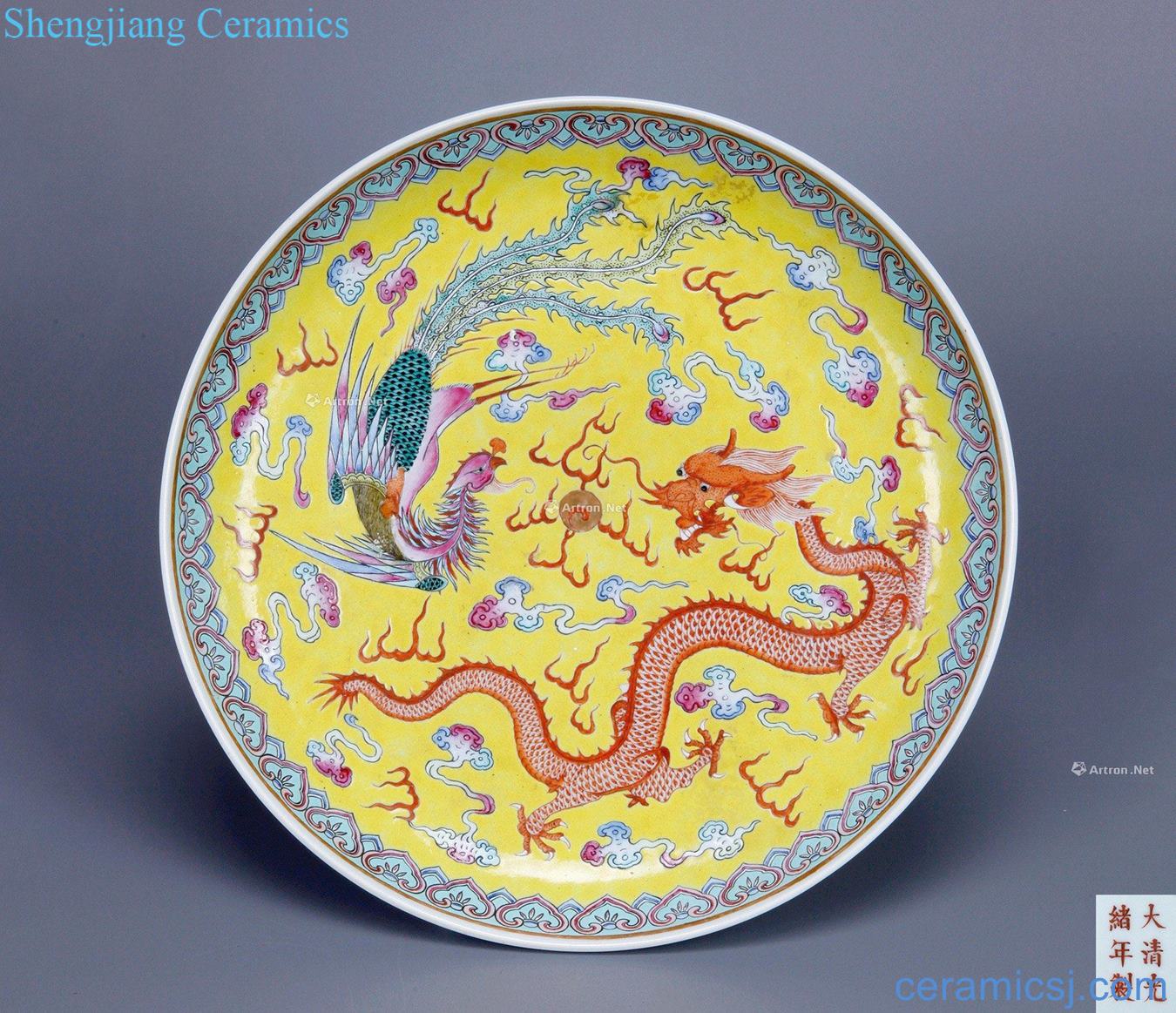 Qing huang pastel longfeng plate